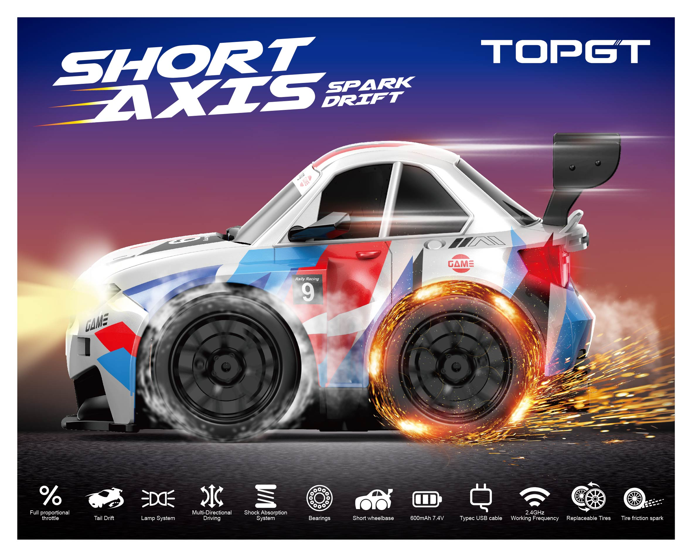 High-Speed RC Drift Car with Spark Wheel Effects