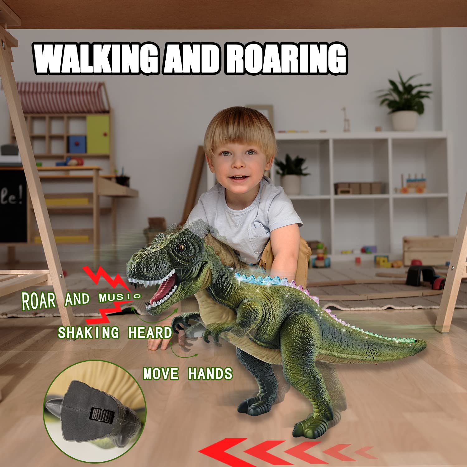 RC T-Rex Dinosaur –Light Up, Roaring, Walking Toy