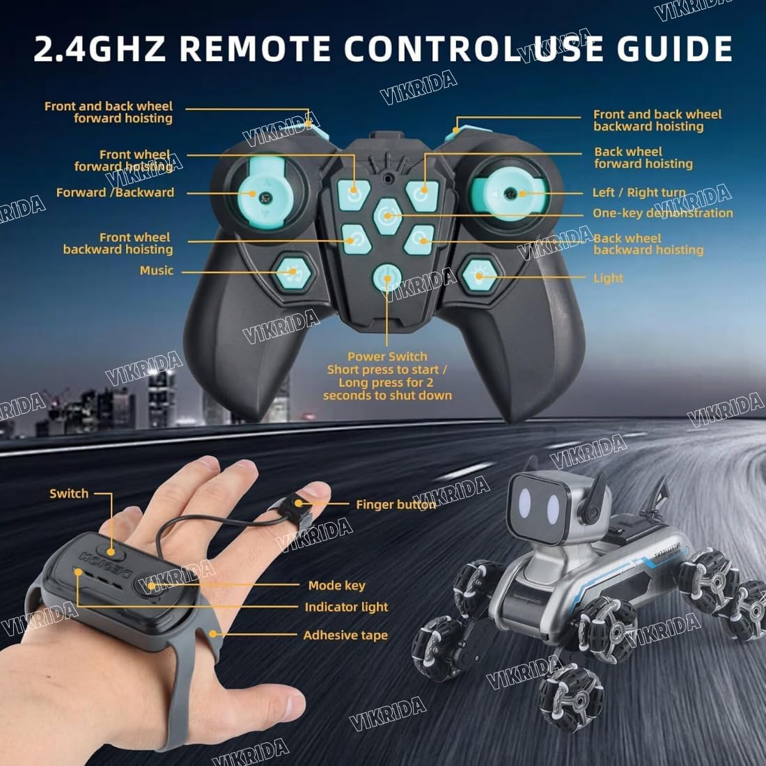 RC 8WD Gesture Sensor RC Stunt car with Light