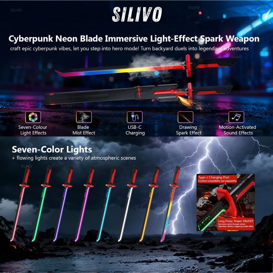 LED Katana Sword with Smoke, Spark & 7 Color Lights
