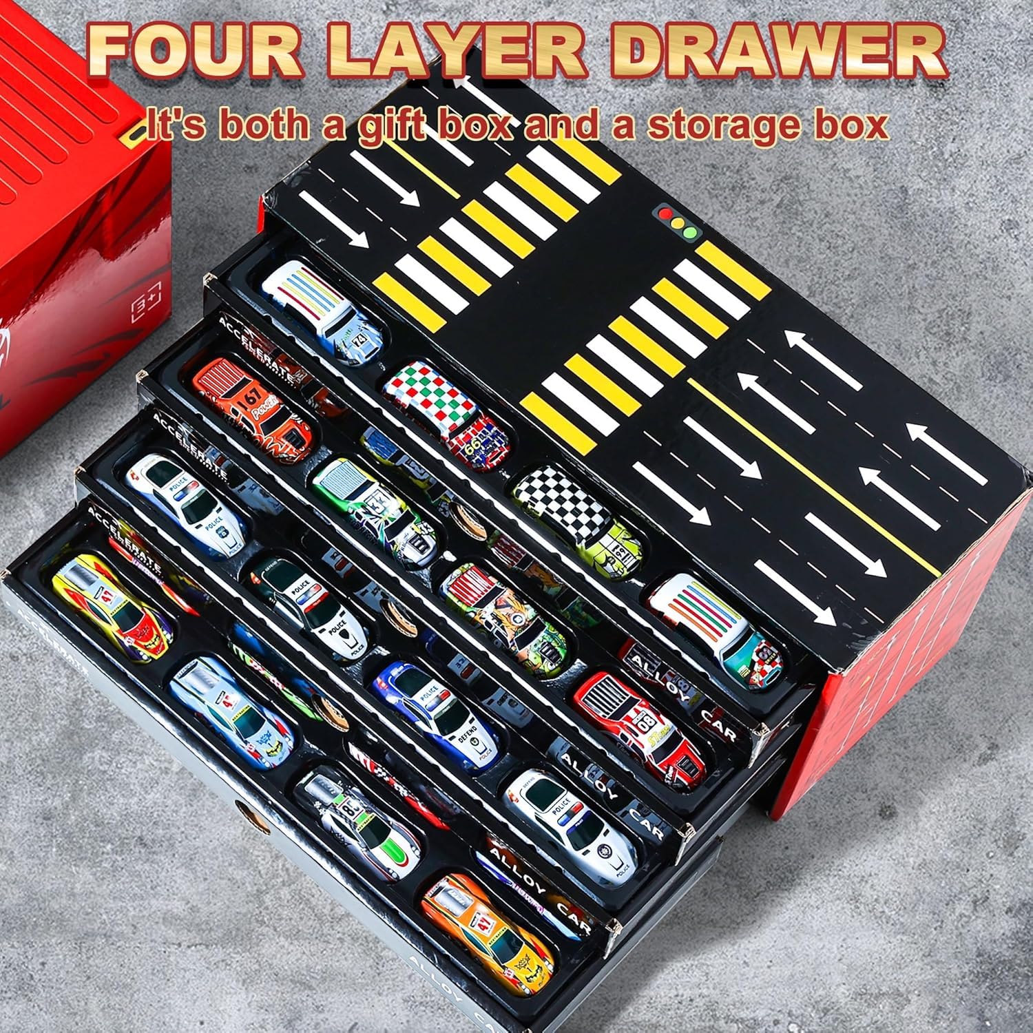 48pcs Mini Alloy Die-Cast Cars Set with Storage Box
