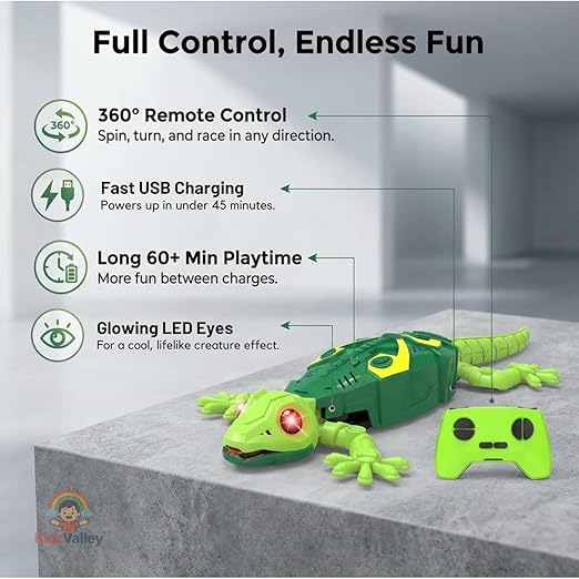 RC Wall Climbing Lizard Toy with LED Eyes, Full Rotation
