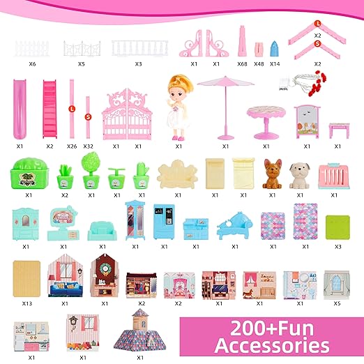 13 Room Doll House for Girls with Dolls