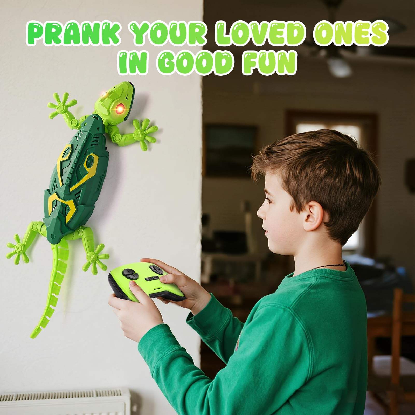 RC Wall Climbing Lizard Toy with LED Eyes, Full Rotation