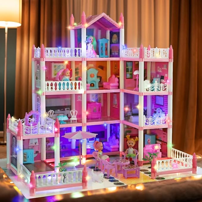 4-Story 11 Rooms Playhouse with 4 Dolls Toy