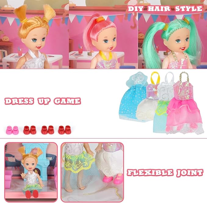 4-Story 11 Rooms Playhouse with 4 Dolls Toy