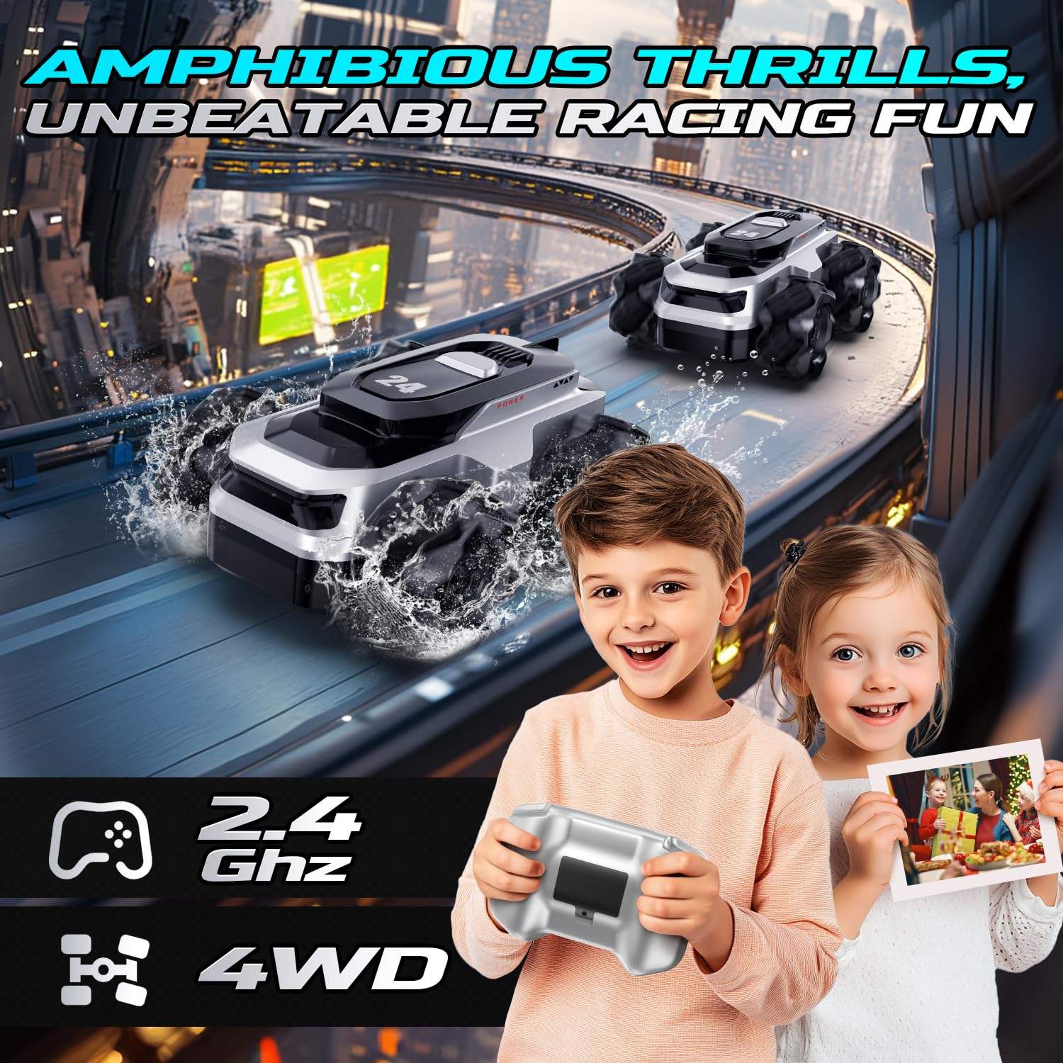 Mini 4WD RC Stunt Car 360° Amphibious Drive