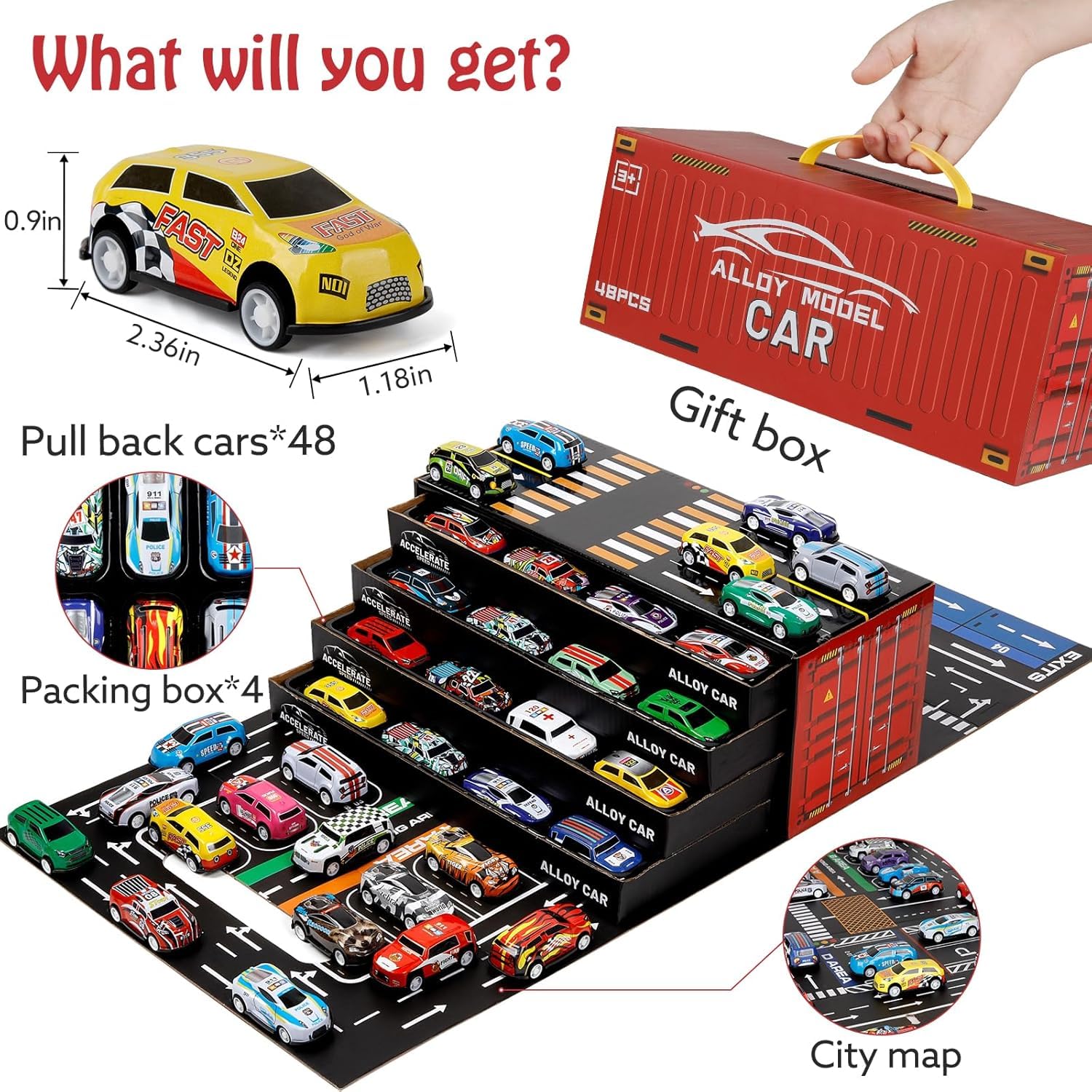 48pcs Mini Alloy Die-Cast Cars Set with Storage Box