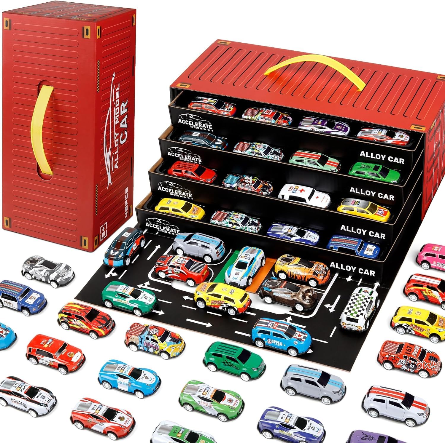 48pcs Mini Alloy Die-Cast Cars Set with Storage Box