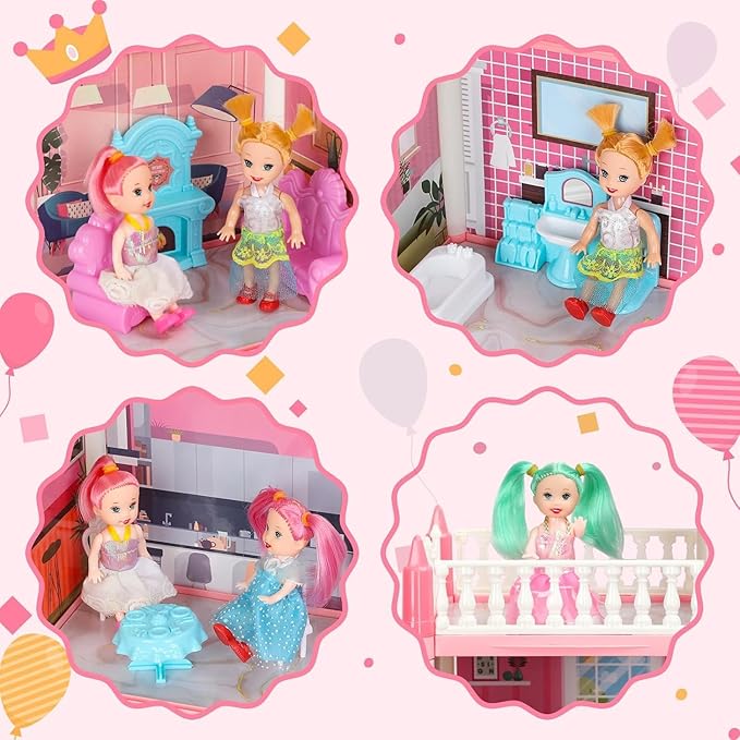 4-Story 11 Rooms Playhouse with 4 Dolls Toy