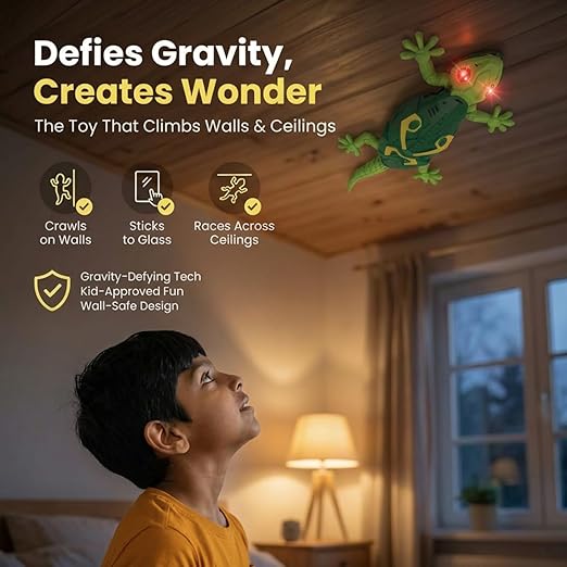 RC Wall Climbing Lizard Toy with LED Eyes, Full Rotation