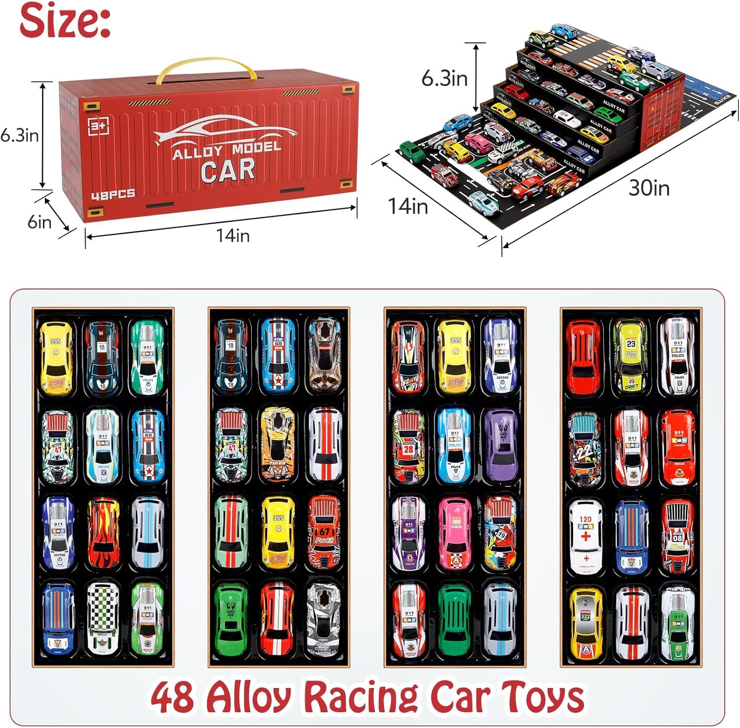 48pcs Mini Alloy Die-Cast Cars Set with Storage Box